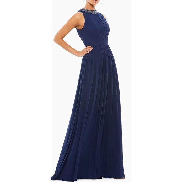 Mac Duggal Embellished Jewel-Neck Sleeveless A-Line Gown in Midnight NWT Size 12 - Picture 2 of 7